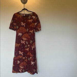 Princess Highway Rust Brown Horse & Cactus Print Dress